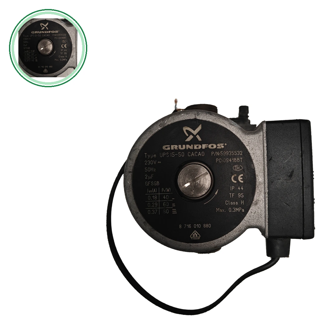 Grundfos UPS 15-50 circulation pump · 59935532 / 8716010880 · Junkers ZWC24/28-3MFA