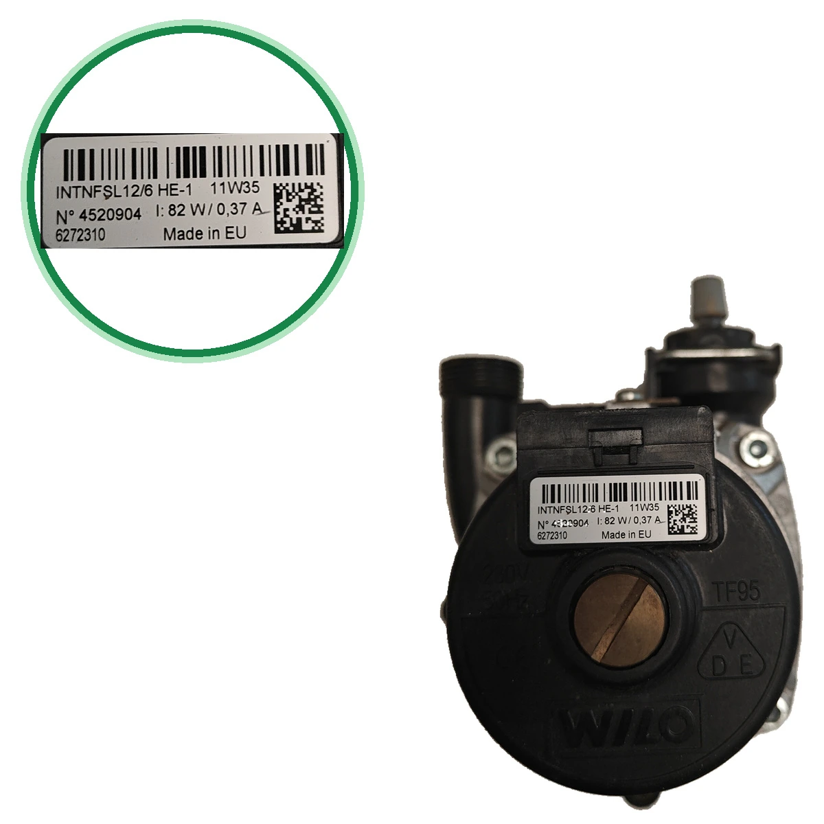 Wilo INTNFSL12/6 HE-1 circulator pump · 4520904 · Sime 6272310 · Format Low NOx 25 BF