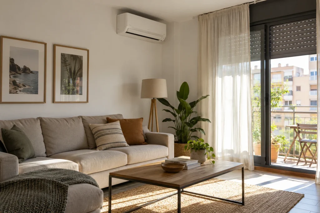 Split unit in a living room with natural light