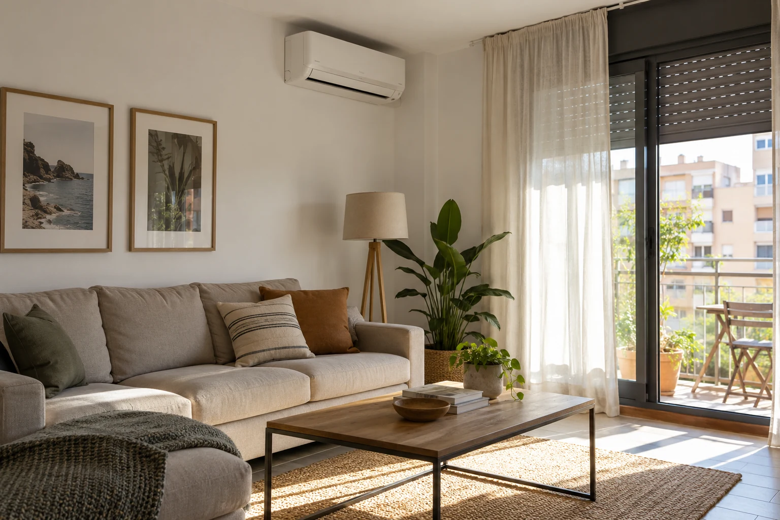 Split unit in a living room with natural light